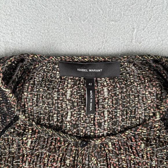 Isabel‎ Marant Blouse 42 Sheer Peasant Boho Wita Smocked Silk Top Prairie - Picture 7 of 16